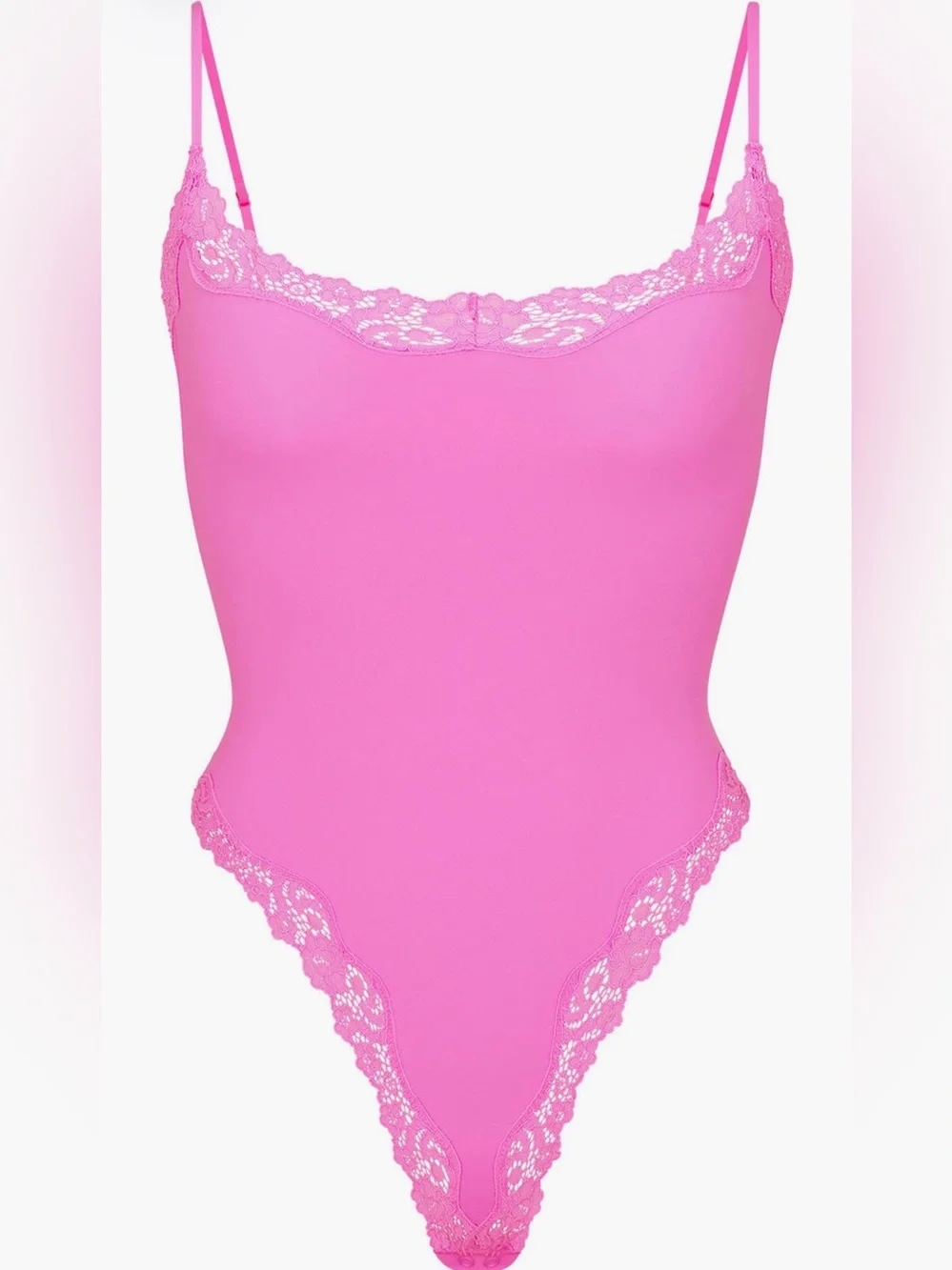 New! SKIMS Fits Everybody Lace Trim Cami Bodysuit pink medium